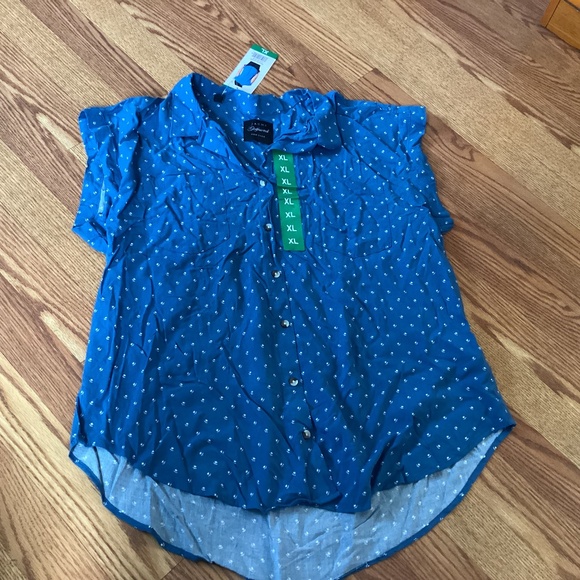 Jachs Girlfriend New York Blue & White Sleeveless Button Up Top Size XL - Picture 1 of 3